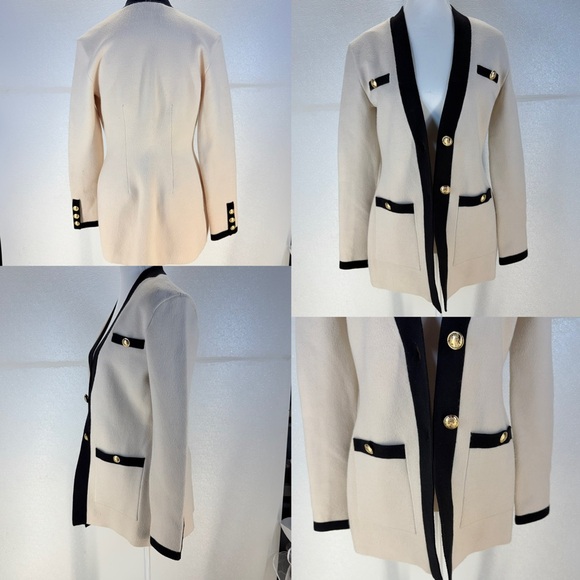 Express Cream Black Trim Cardigan Sweater Gold Buttons Size S - Picture 14 of 17